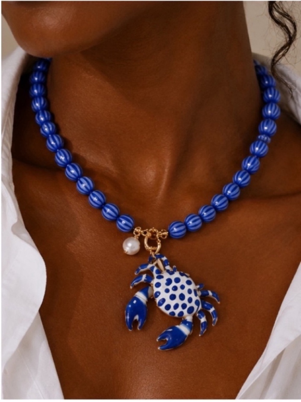 New! Coastal Preppy Blue Beaded Crab Dopamine Necklace NWOT 3036
